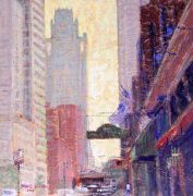 Chicago Art: Painting of Kinzie Street, Chicago, with Tribune Tower