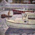 Rockport art: painting of lobster boats in harbor