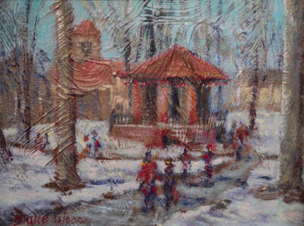Franklin MA art: Painting of the Common with snow