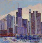 Chicago Art: Painting of Chicago River, Wendella Boat, Sears Tower