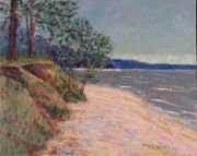 Lake Michigan Art: painting of bluff, beach and lake