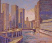 Chicago Art: Painting of Chicago River with Sun-Times Building
