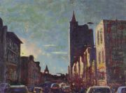 Chicago Art: Painting of Wicker Park from North Avenue at sunset