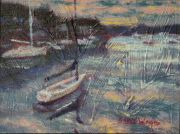 Painting of boats on Annisquam River
