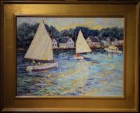 Mystic, CT- Cape Cod Cat Boat Painting, Framed
