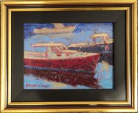 Cape Ann Gloucester Lobster Boat Painting, framed