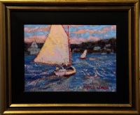cape Cod cat boat painting, framed